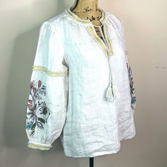 Chicos Size 0 Linen embroidered Top - Picture 1 of 11